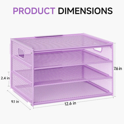 3-Tier Letter Tray Desk Organizer, Mesh Metal Paper File Tray Organizer for Desk, Office Supplies & Home Organization, Fits A4 Paper, Mail, Magazines & Office Accessories (Black with Handle)