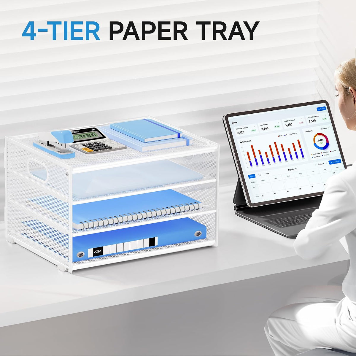 3-Tier Letter Tray Desk Organizer, Mesh Metal Paper File Tray Organizer for Desk, Office Supplies & Home Organization, Fits A4 Paper, Mail, Magazines & Office Accessories (Black with Handle)