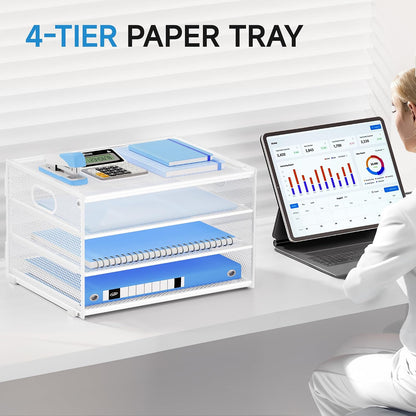 3-Tier Letter Tray Desk Organizer, Mesh Metal Paper File Tray Organizer for Desk, Office Supplies & Home Organization, Fits A4 Paper, Mail, Magazines & Office Accessories (Black with Handle)