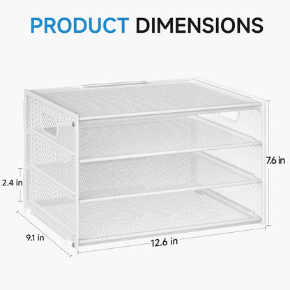 3-Tier Letter Tray Desk Organizer, Mesh Metal Paper File Tray Organizer for Desk, Office Supplies & Home Organization, Fits A4 Paper, Mail, Magazines & Office Accessories (Black with Handle)