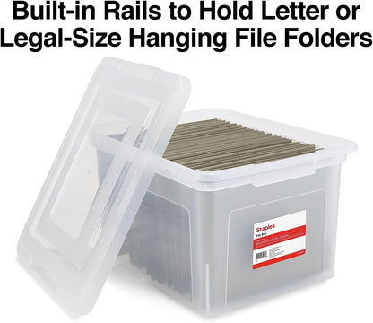 Hanging File Folder Box, Storage Bin Organizer, Snap Lid, Clear