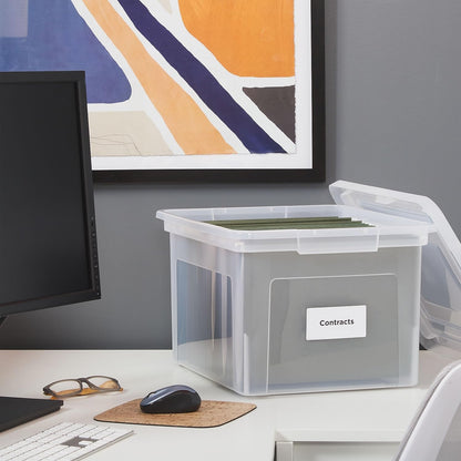 Hanging File Folder Box, Storage Bin Organizer, Snap Lid, Clear