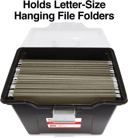 Hanging File Folder Box, Storage Bin Organizer, Snap Lid, Clear