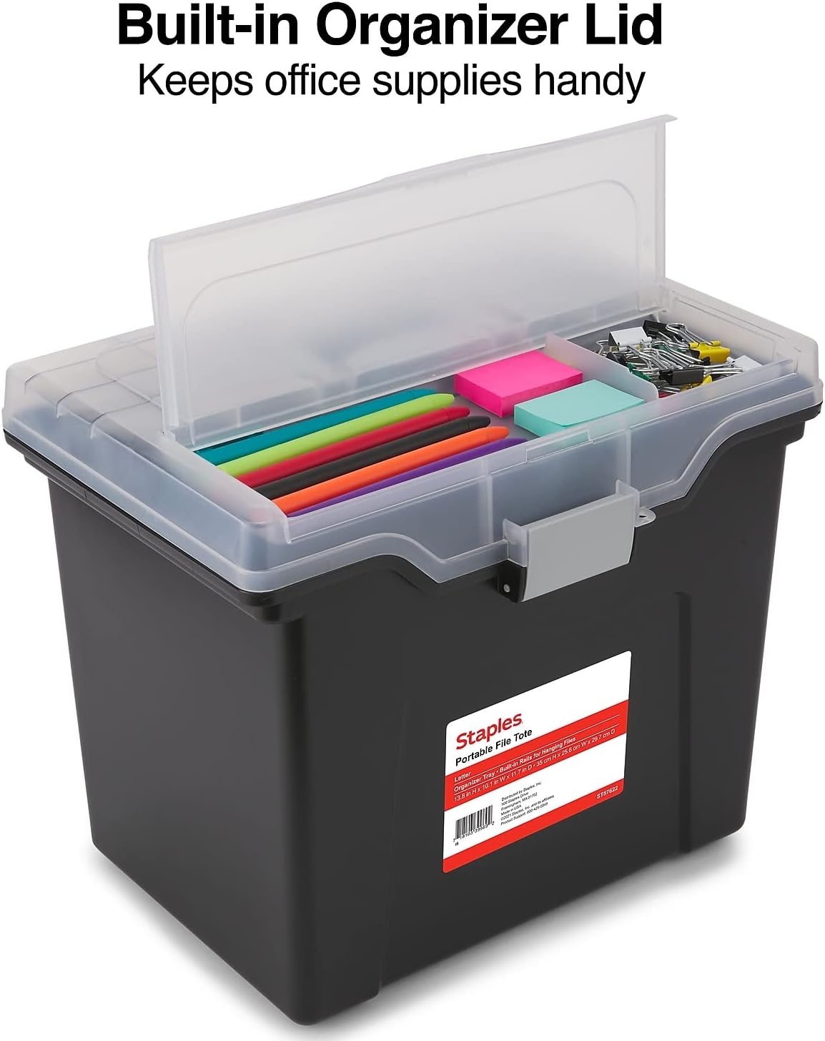 Hanging File Folder Box, Storage Bin Organizer, Snap Lid, Clear