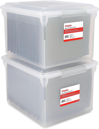 Hanging File Folder Box, Storage Bin Organizer, Snap Lid, Clear