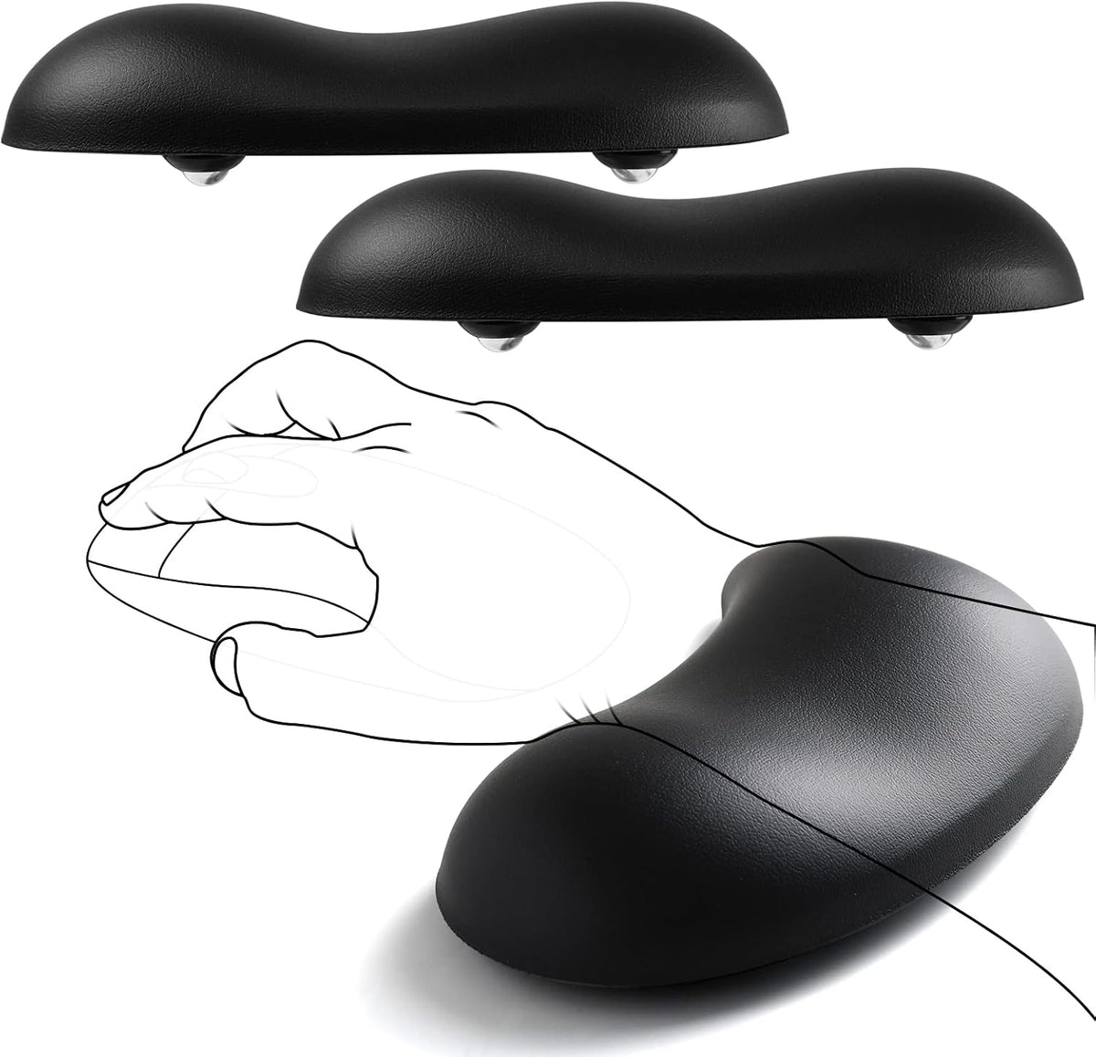 Ergonomic Gliding Palm Rests, Gel Mouse Wrist with Leather Surface