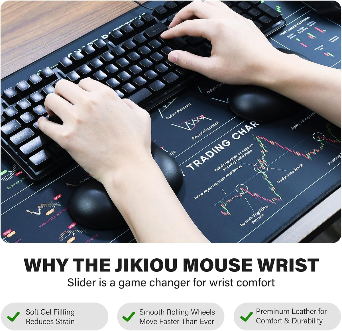 Ergonomic Gliding Palm Rests, Gel Mouse Wrist with Leather Surface