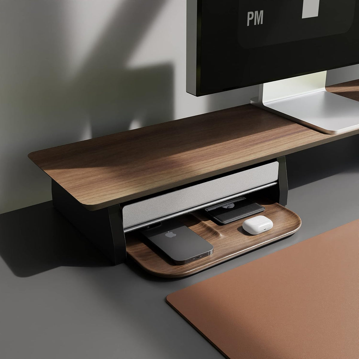 Valet Tray Wooden Premium Wood Catchall EDC Tray for Desk Bedside Concierge Tray Organizer Key Wallet Watch Phone Storage (Walnut)
