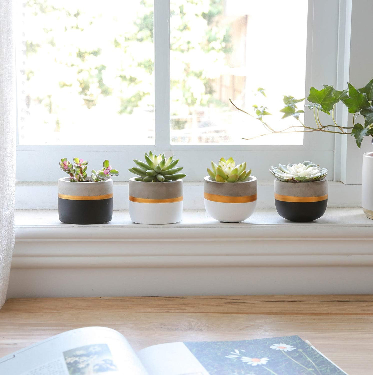 3 Inch Mini Succulent Pots Concrete Planter Set, Modern Tiny Container for Indoor Plants, Christmas Home Office Decor Gifts for Plant Lovers (Plant NOT Included)