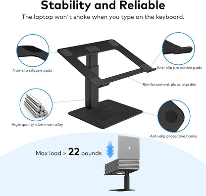 Adjustable Laptop Stand, Tall, Strong, Airflow, Suitable for 13.3-17.3 Inch Laptops, Lift Screen to Eye Level for Video Conferences