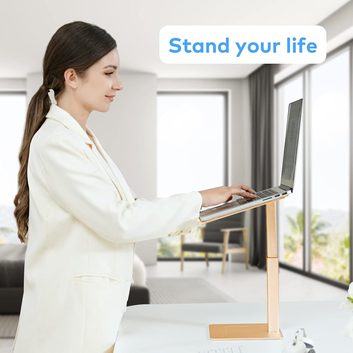 Adjustable Laptop Stand, Tall, Strong, Airflow, Suitable for 13.3-17.3 Inch Laptops, Lift Screen to Eye Level for Video Conferences
