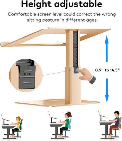 Adjustable Laptop Stand, Tall, Strong, Airflow, Suitable for 13.3-17.3 Inch Laptops, Lift Screen to Eye Level for Video Conferences