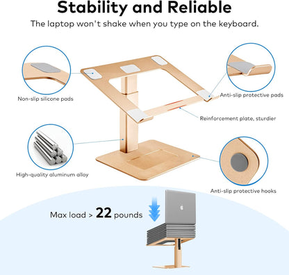 Adjustable Laptop Stand, Tall, Strong, Airflow, Suitable for 13.3-17.3 Inch Laptops, Lift Screen to Eye Level for Video Conferences