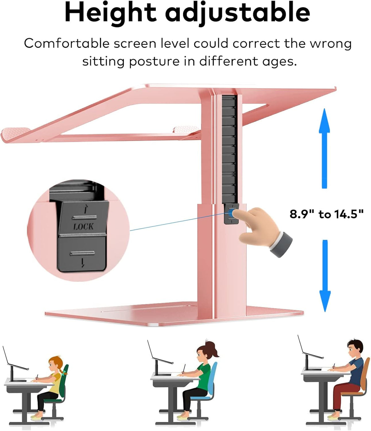 Adjustable Laptop Stand, Tall, Strong, Airflow, Suitable for 13.3-17.3 Inch Laptops, Lift Screen to Eye Level for Video Conferences