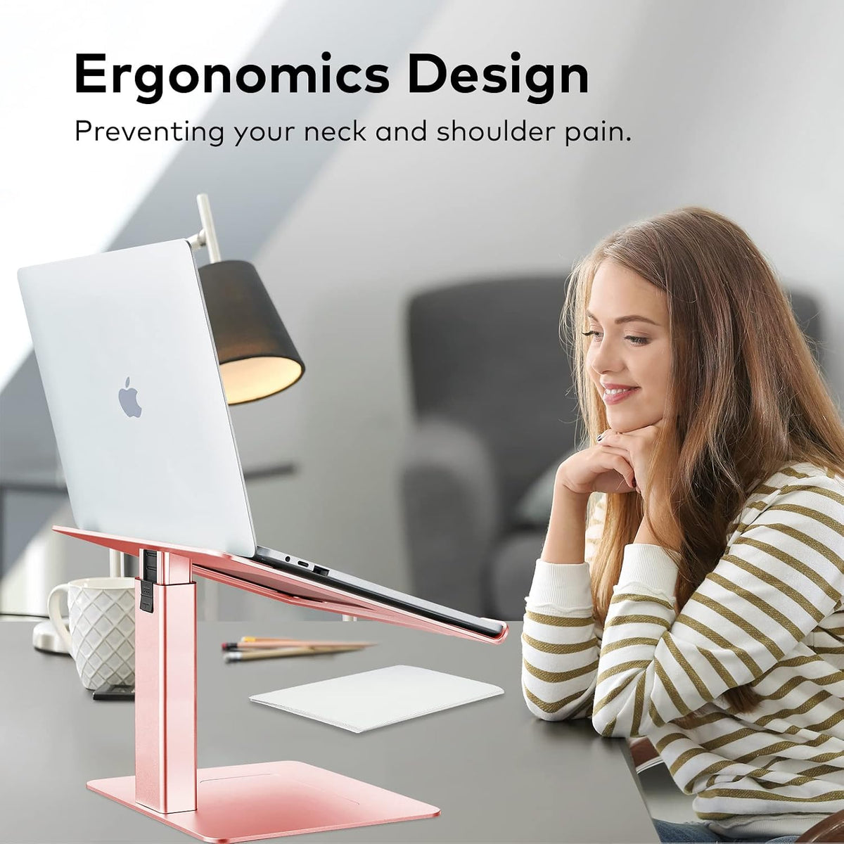 Adjustable Laptop Stand, Tall, Strong, Airflow, Suitable for 13.3-17.3 Inch Laptops, Lift Screen to Eye Level for Video Conferences