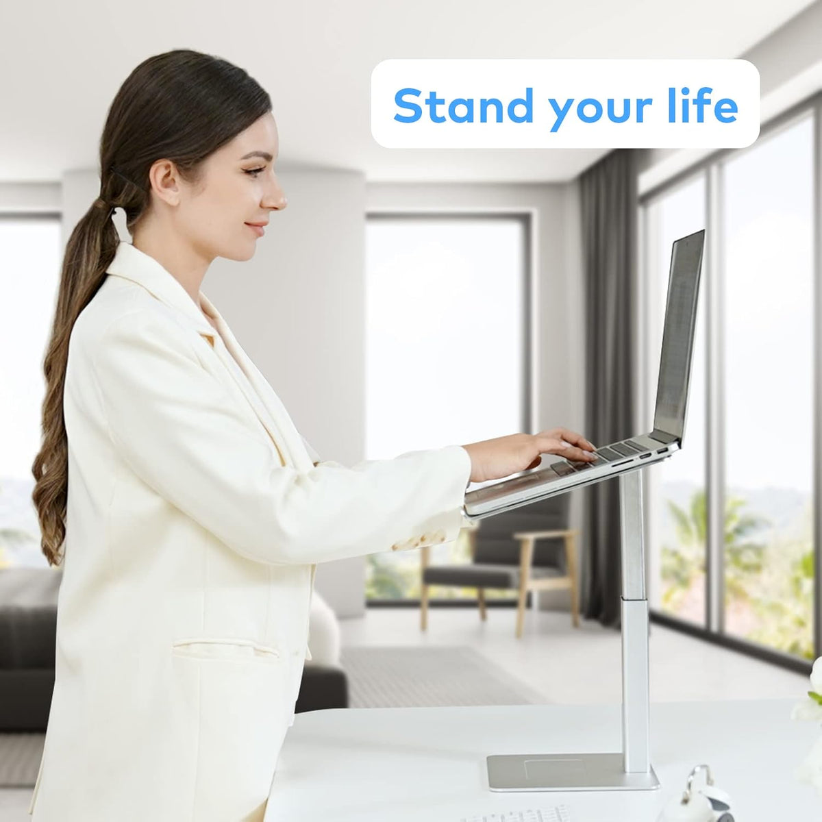 Adjustable Laptop Stand, Tall, Strong, Airflow, Suitable for 13.3-17.3 Inch Laptops, Lift Screen to Eye Level for Video Conferences