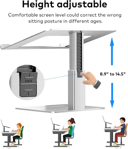 Adjustable Laptop Stand, Tall, Strong, Airflow, Suitable for 13.3-17.3 Inch Laptops, Lift Screen to Eye Level for Video Conferences