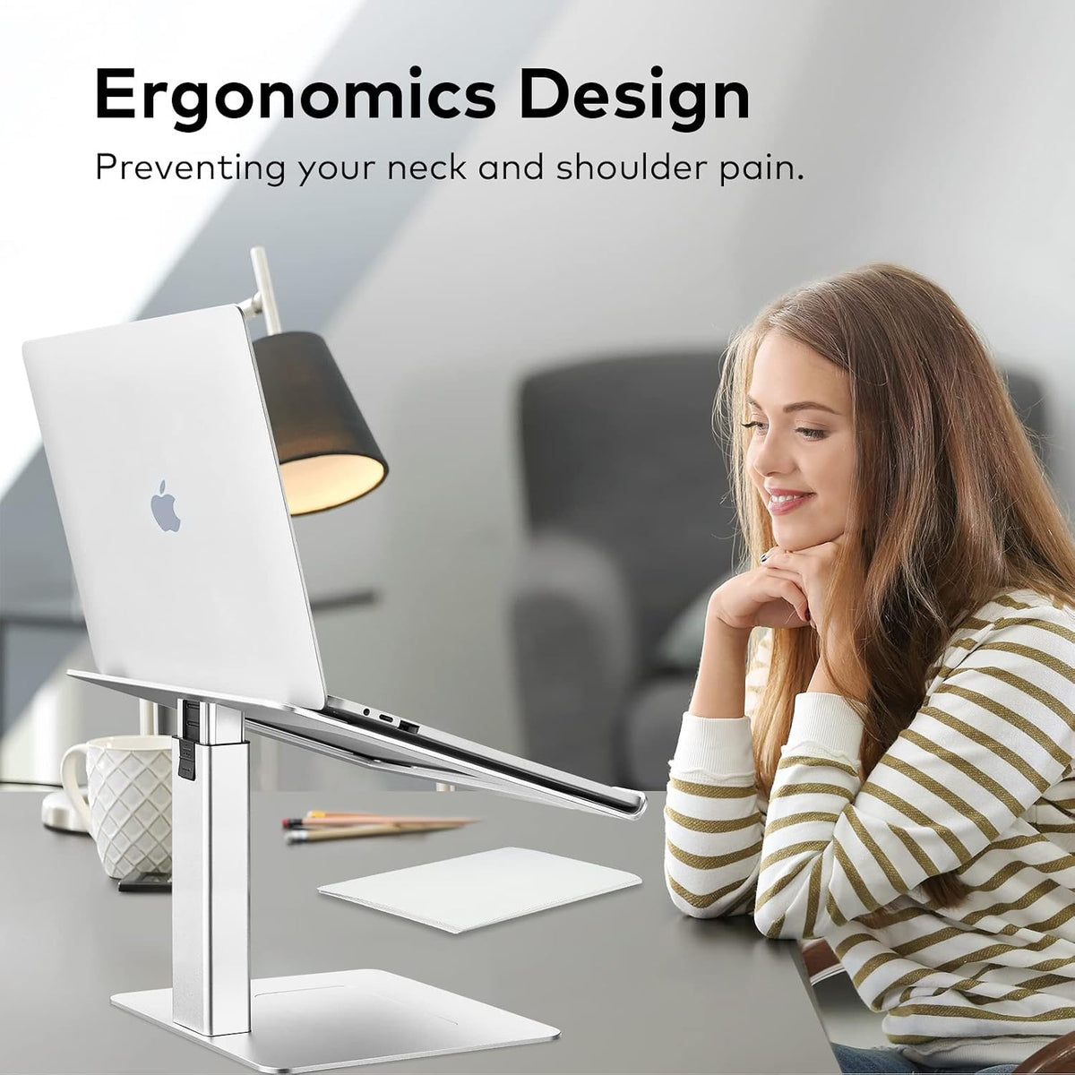 Adjustable Laptop Stand, Tall, Strong, Airflow, Suitable for 13.3-17.3 Inch Laptops, Lift Screen to Eye Level for Video Conferences