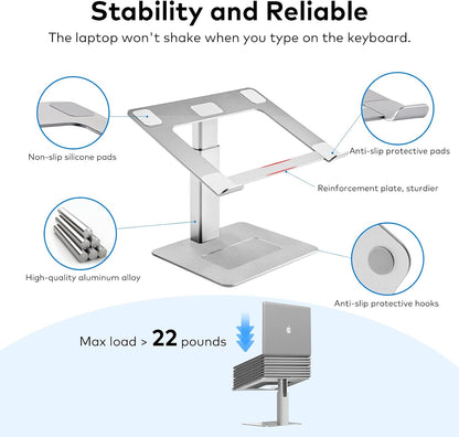 Adjustable Laptop Stand, Tall, Strong, Airflow, Suitable for 13.3-17.3 Inch Laptops, Lift Screen to Eye Level for Video Conferences