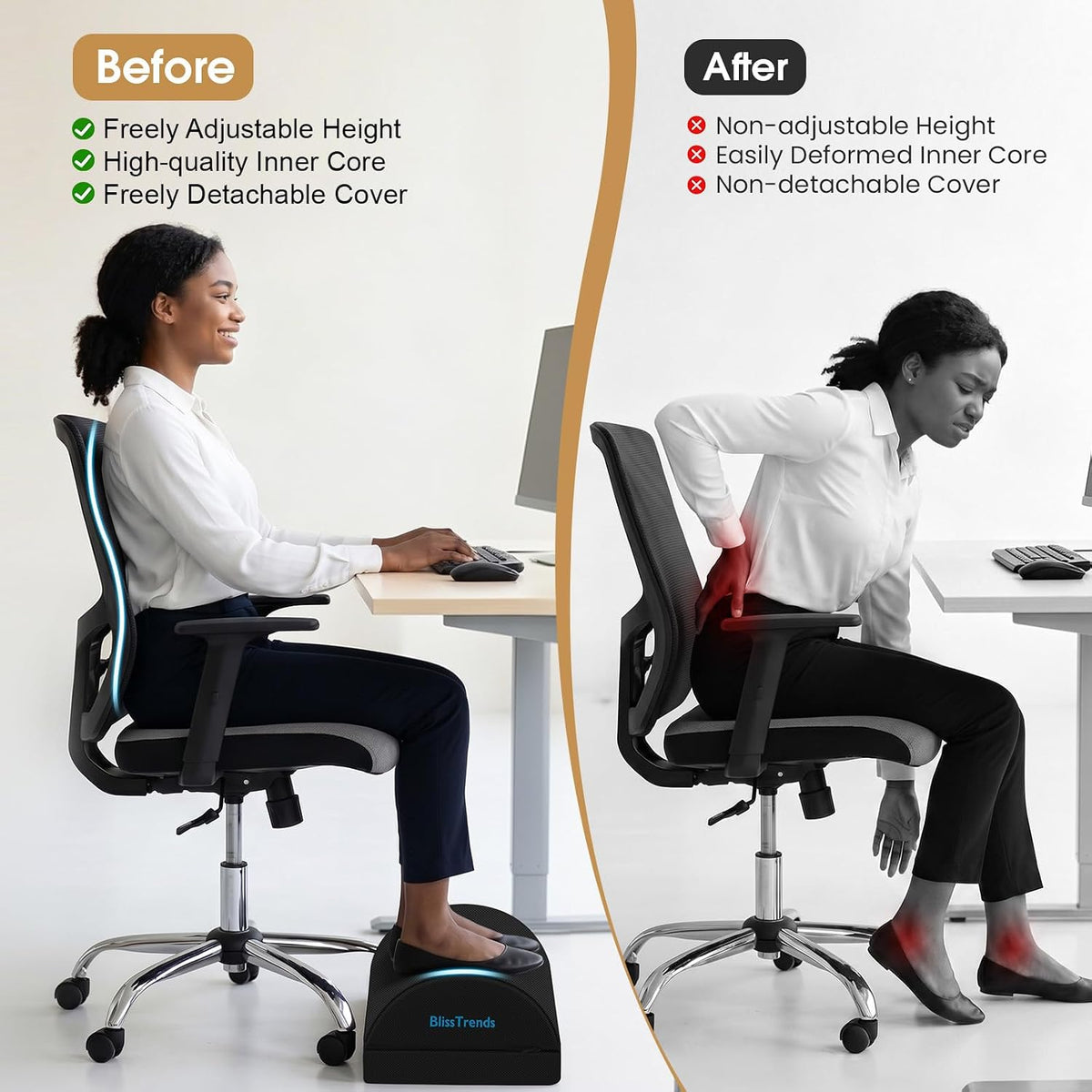 Foot Rest Under Desk, Foot Stool with 2 Adjustable Heights