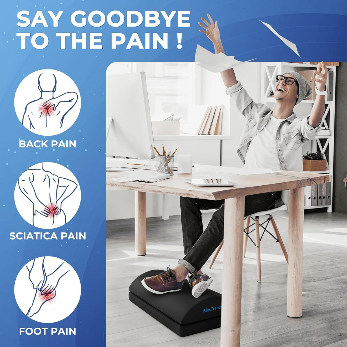 Foot Rest Under Desk, Foot Stool with 2 Adjustable Heights