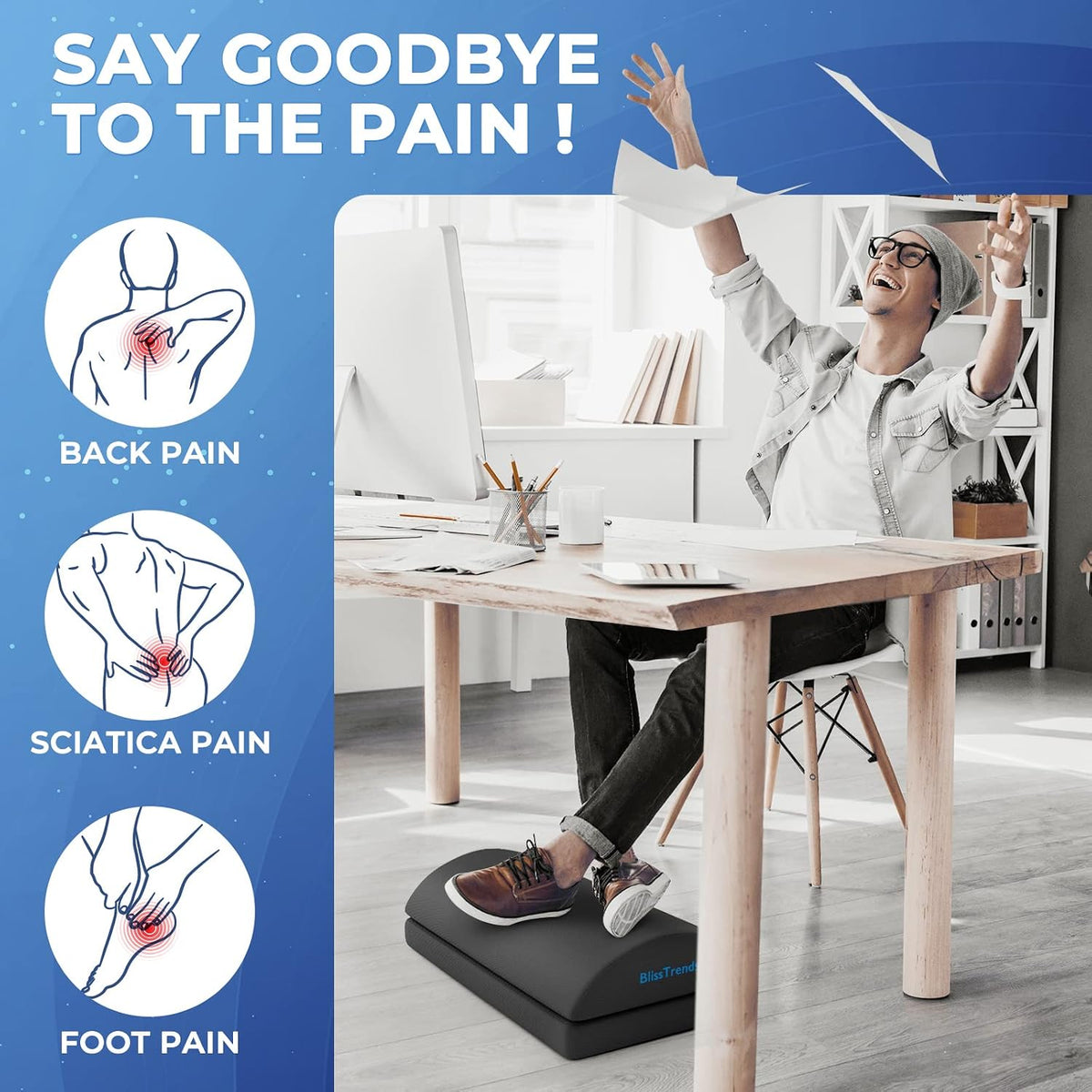 Foot Rest Under Desk, Foot Stool with 2 Adjustable Heights