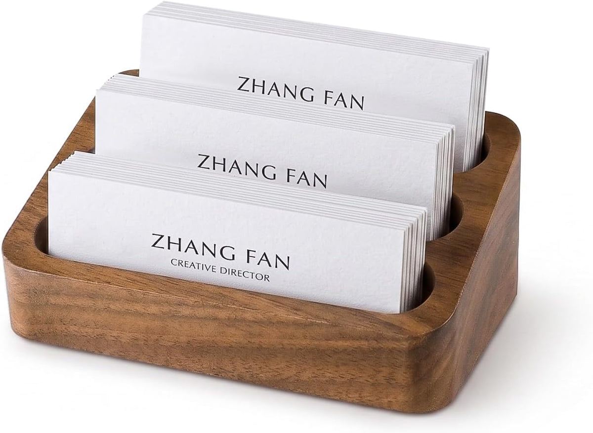 Business Card Holder for Desk, Minimalist Office Wooden Organizer