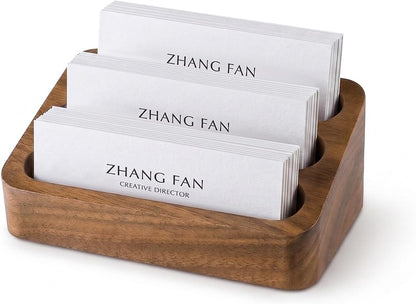Business Card Holder for Desk, Minimalist Office Wooden Organizer
