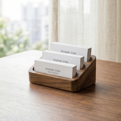 Business Card Holder for Desk, Minimalist Office Wooden Organizer