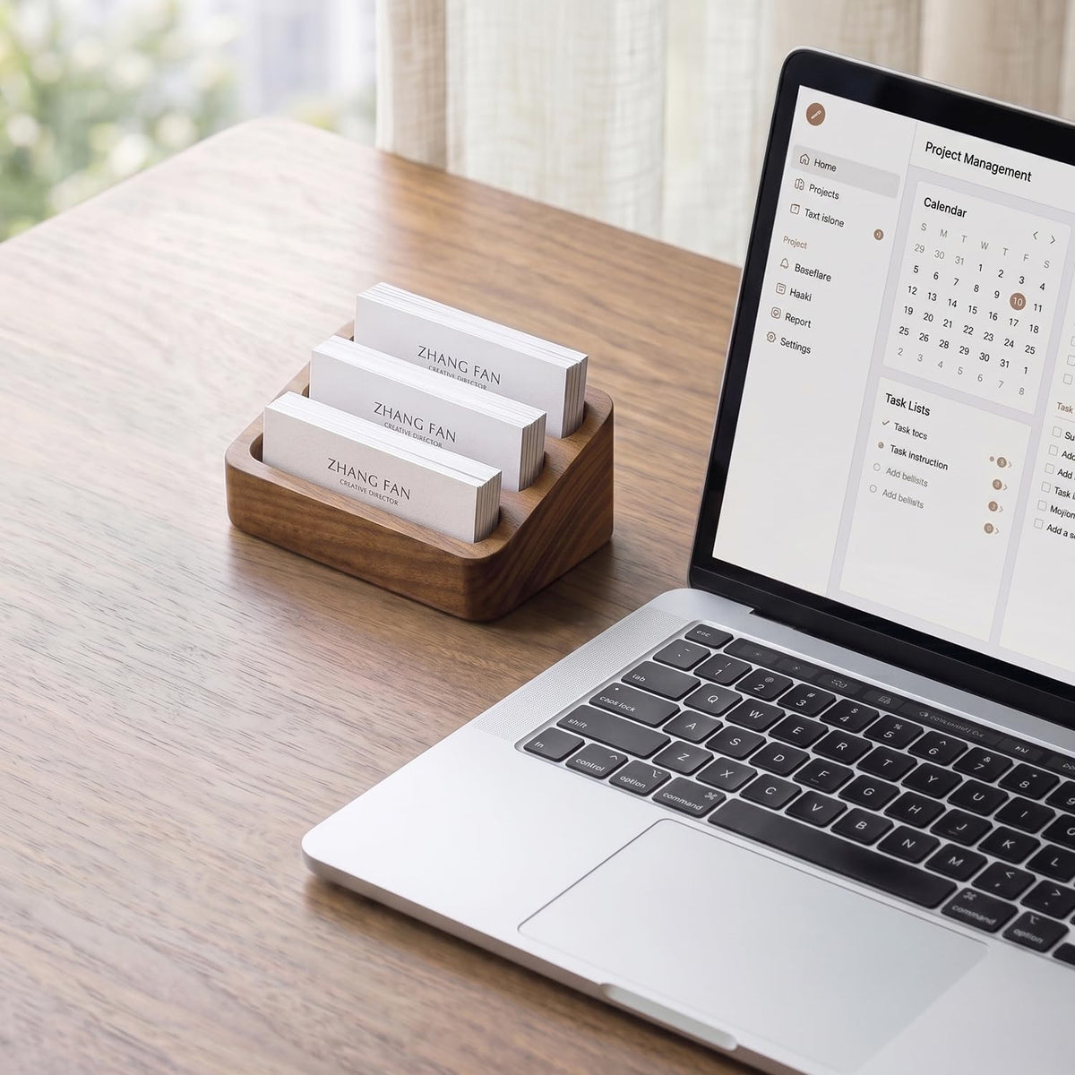 Business Card Holder for Desk, Minimalist Office Wooden Organizer