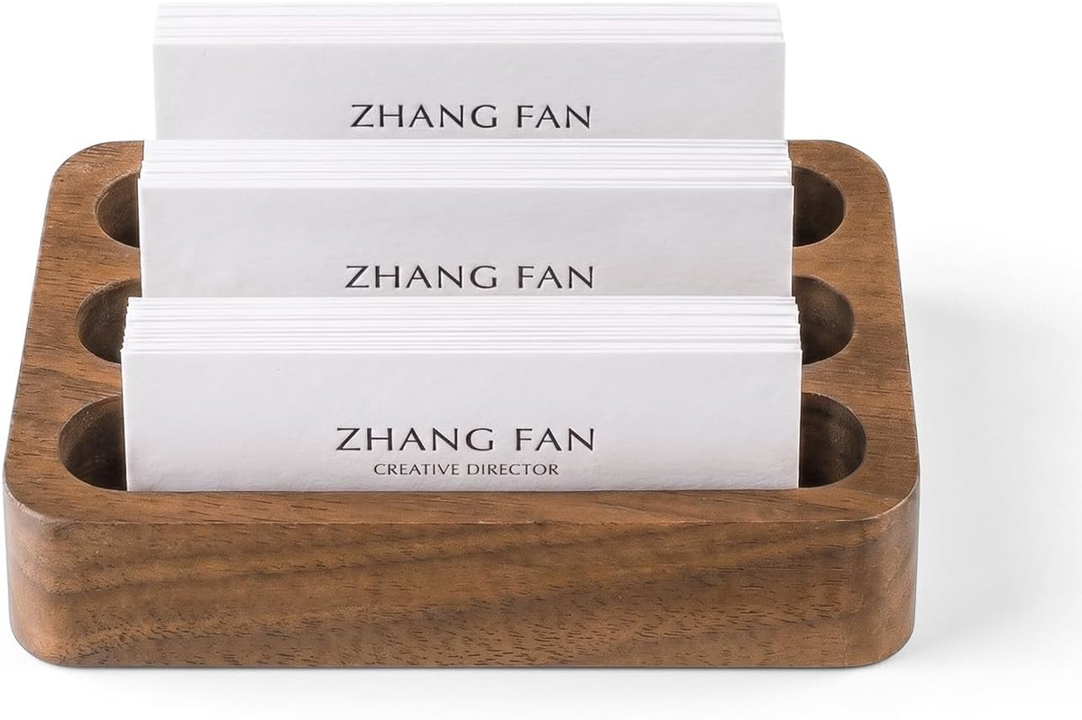 Business Card Holder for Desk, Minimalist Office Wooden Organizer