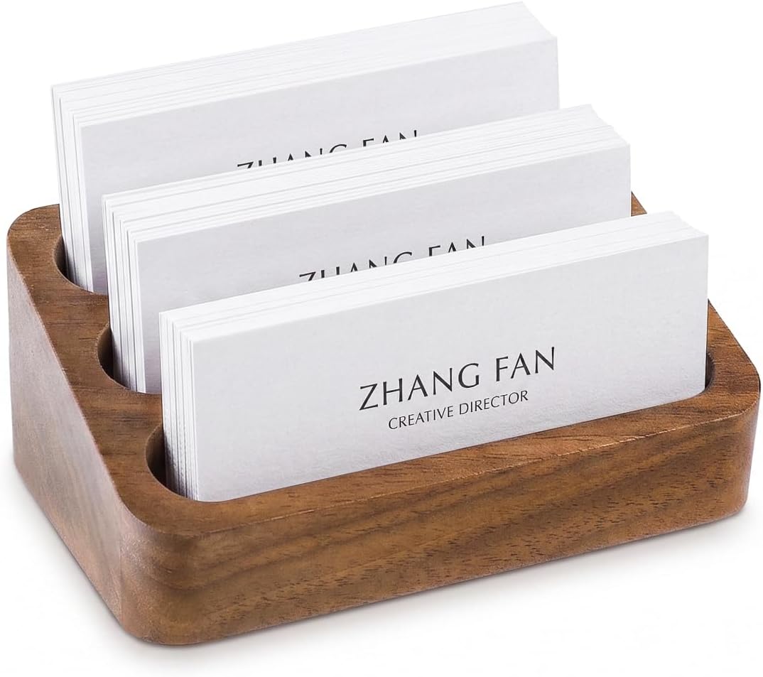 Business Card Holder for Desk, Minimalist Office Wooden Organizer