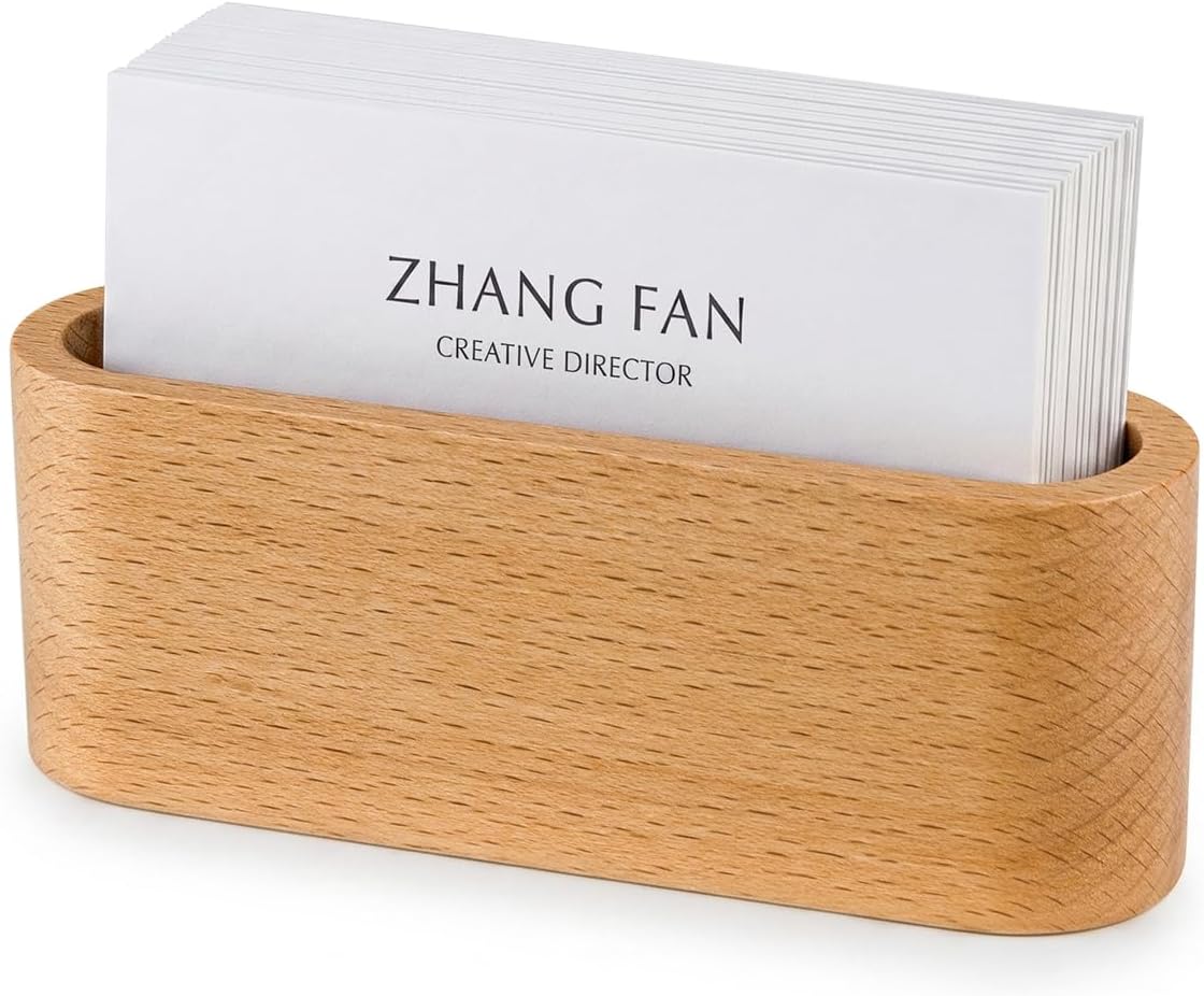 Business Card Holder for Desk, Minimalist Office Wooden Organizer