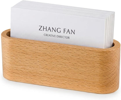 Business Card Holder for Desk, Minimalist Office Wooden Organizer