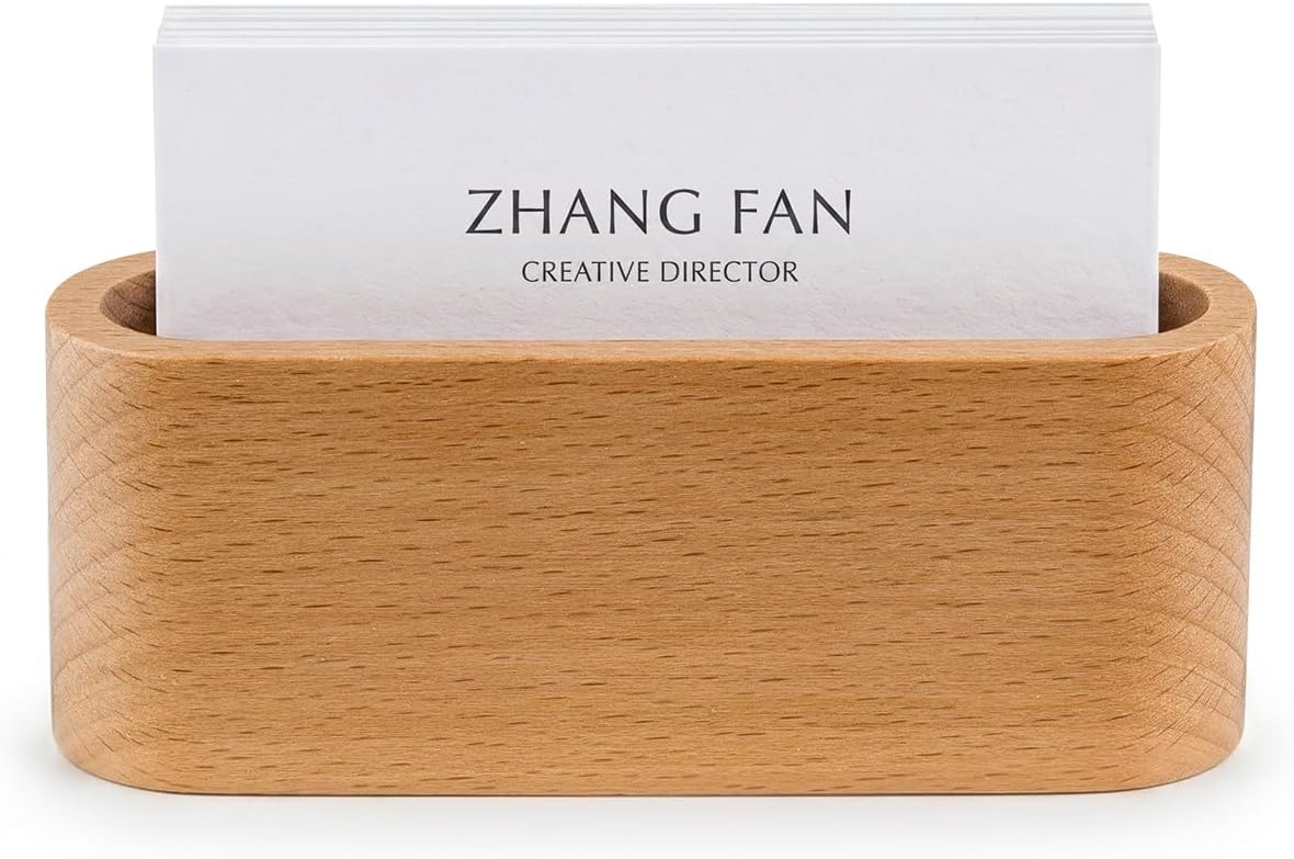 Business Card Holder for Desk, Minimalist Office Wooden Organizer