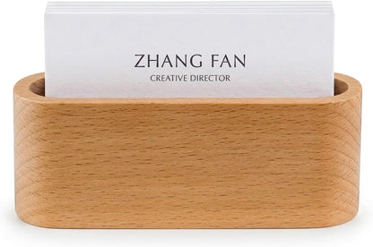 Business Card Holder for Desk, Minimalist Office Wooden Organizer