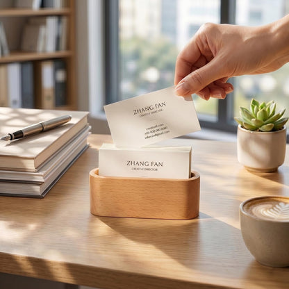 Business Card Holder for Desk, Minimalist Office Wooden Organizer