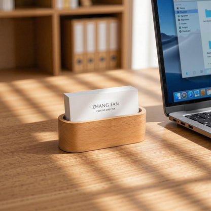 Business Card Holder for Desk, Minimalist Office Wooden Organizer