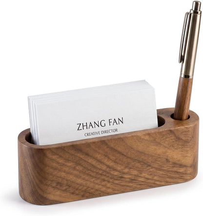 Business Card Holder for Desk, Minimalist Office Wooden Organizer