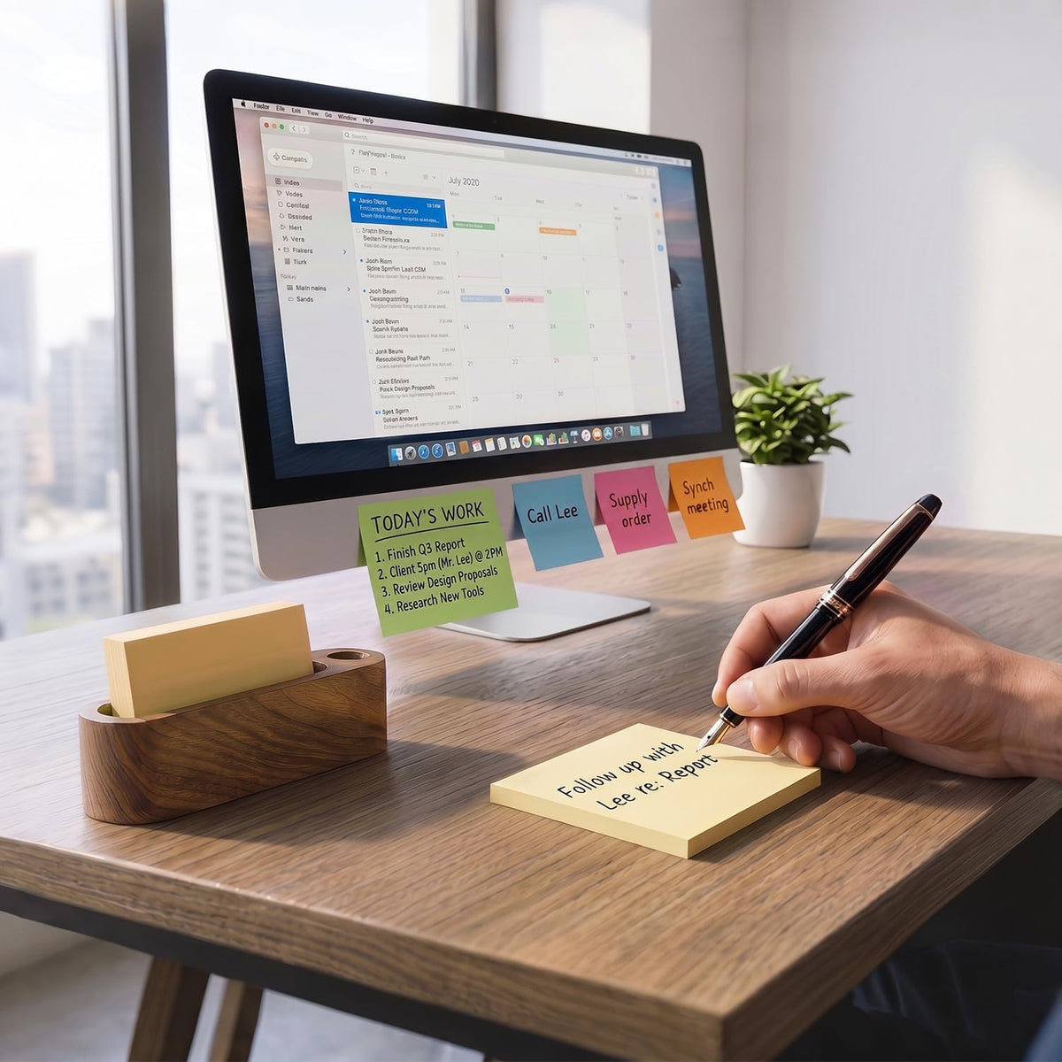 Business Card Holder for Desk, Minimalist Office Wooden Organizer