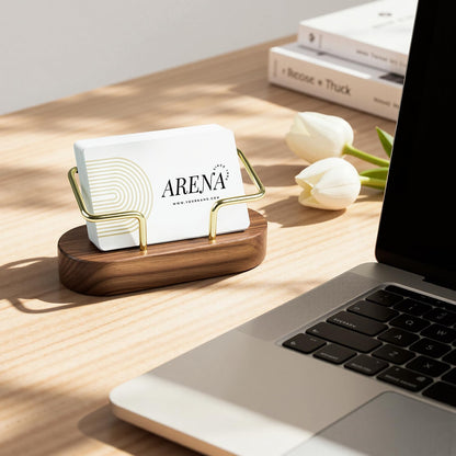 Business Card Holder for Desk, Minimalist Office Wooden Organizer