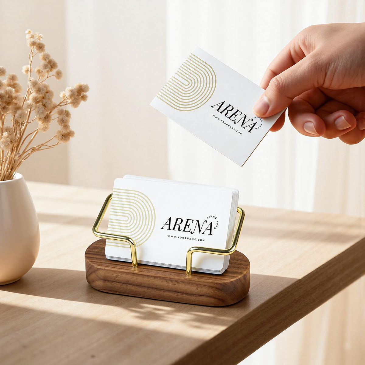 Business Card Holder for Desk, Minimalist Office Wooden Organizer