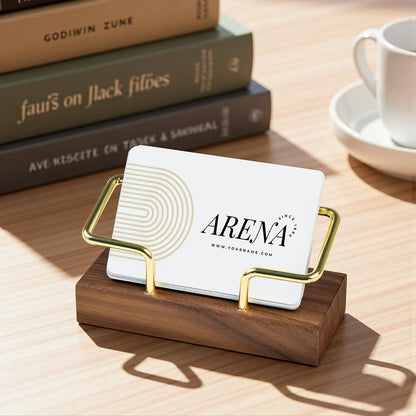 Business Card Holder for Desk, Minimalist Office Wooden Organizer