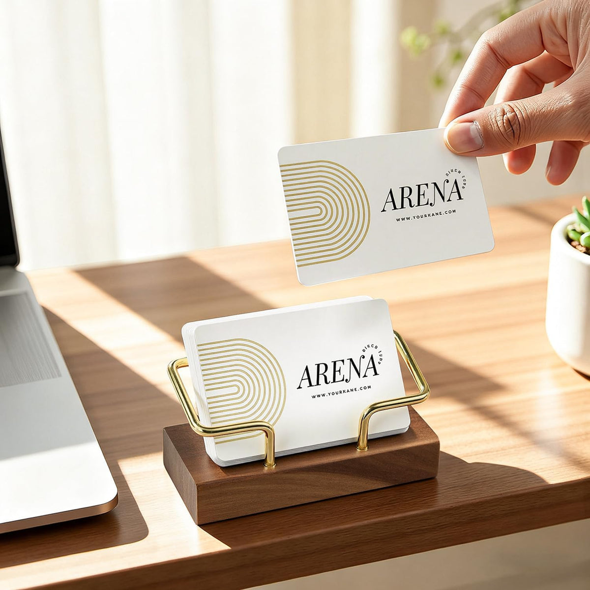 Business Card Holder for Desk, Minimalist Office Wooden Organizer