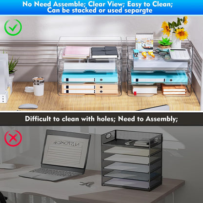 Paper Organizer Letter Tray, 4-Pack Acrylic File Organizer, Clear