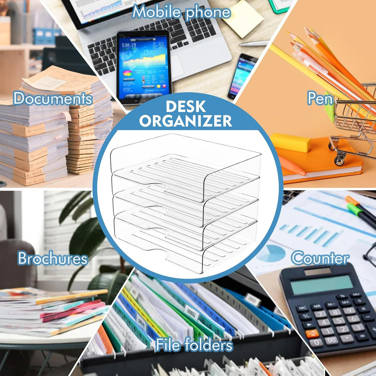 Paper Organizer Letter Tray, 4-Pack Acrylic File Organizer, Clear