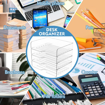 Paper Organizer Letter Tray, 4-Pack Acrylic File Organizer, Clear