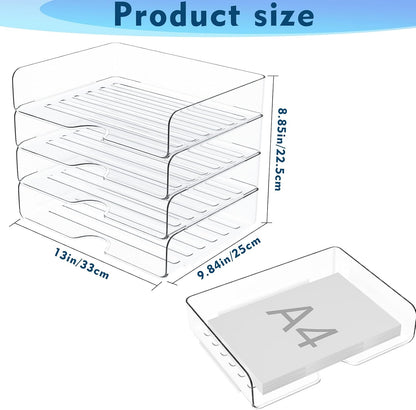 Paper Organizer Letter Tray, 4-Pack Acrylic File Organizer, Clear