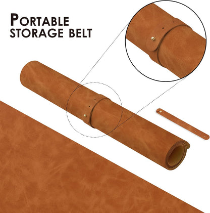 Distressed Leather Desk Mat - Non-Slip PU Desk Pad for Office and Home - Desk Organization and Accessories - Ideal for Large Mouse Pad and Desk Mats on Top of Desks(Tan,36"x 17")