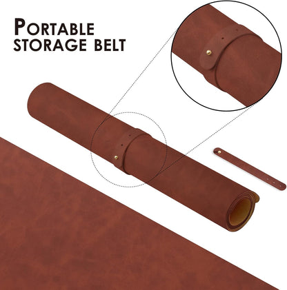 Distressed Leather Desk Mat - Non-Slip PU Desk Pad for Office and Home - Desk Organization and Accessories - Ideal for Large Mouse Pad and Desk Mats on Top of Desks(Tan,36"x 17")